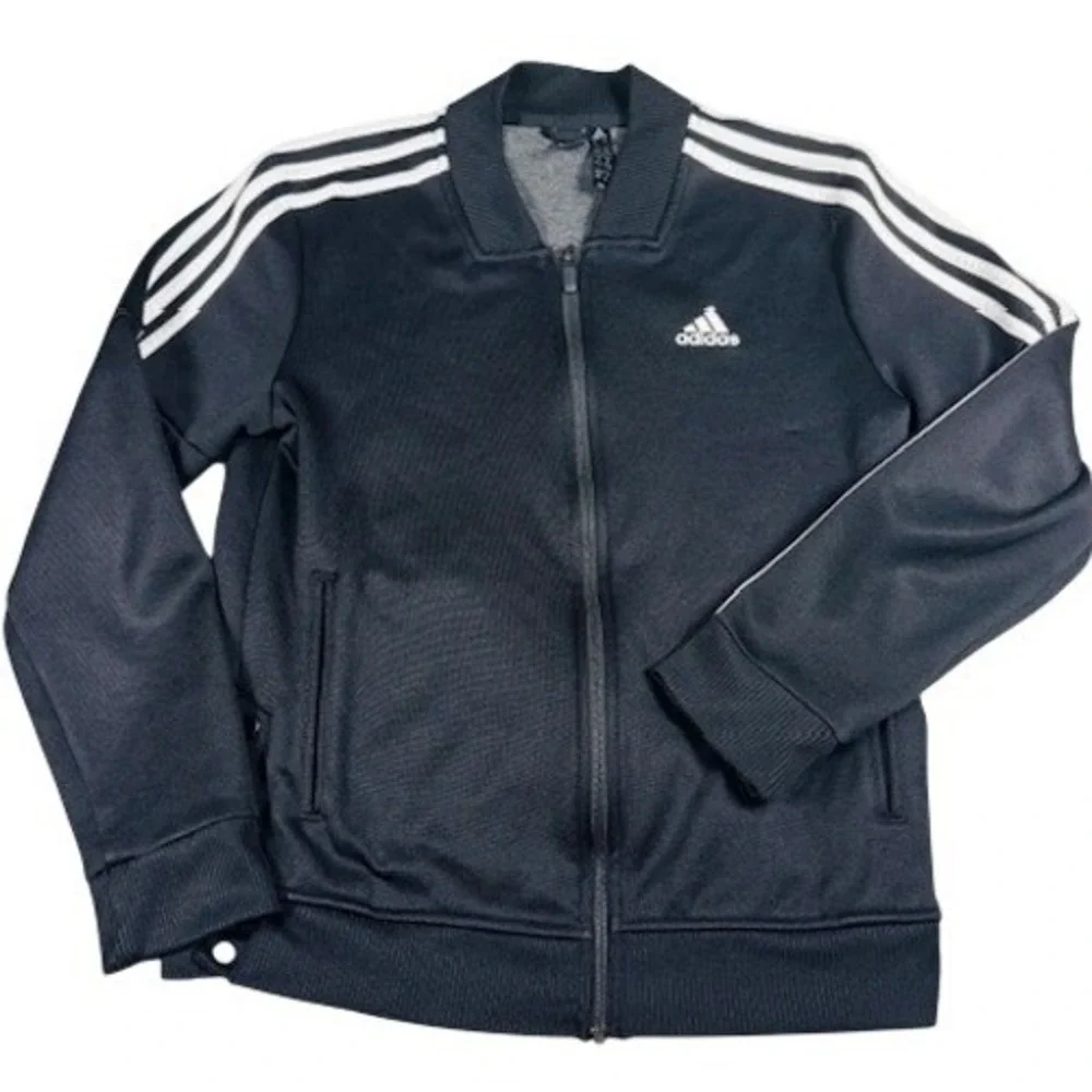 Adidas Track Jacket Womens Medium Black Full Zip 3-Stripe Athletic‎ Bomber Style